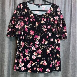 Roz & Ali Black and Pink Floral Blouse